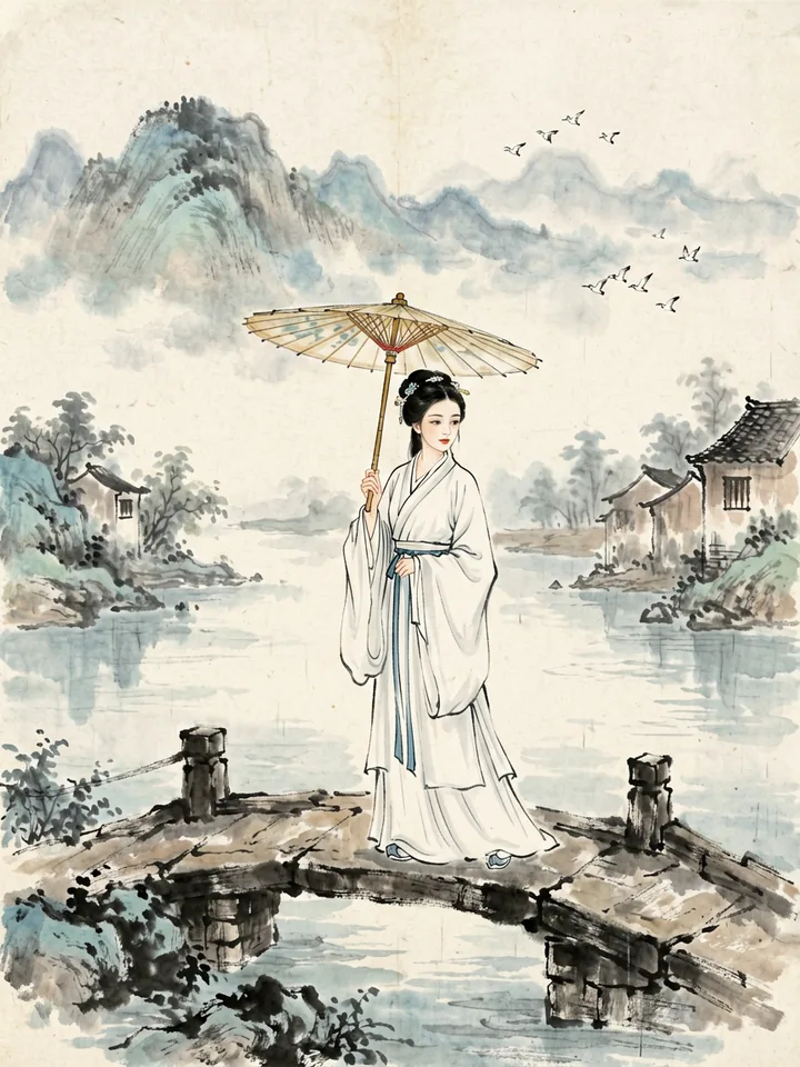 水墨古风少女